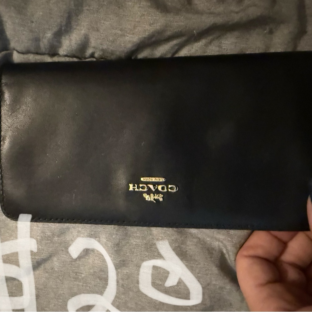 Coach Black Leather Clutch with Gold Logo